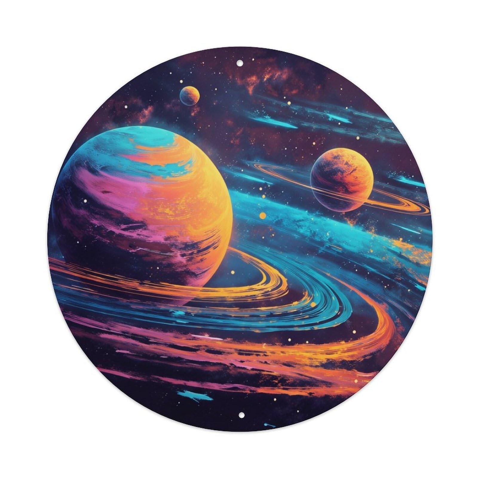 Cosmic Planets Rings Nebula Stars Round Tin Sign Retro Metal Sign for Cafe Bar Pub Home Game Room Gym Club Wall Decoration Vintage Metal Poster 8x8 Inch