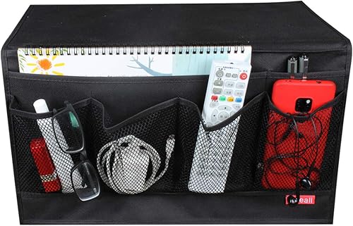 Miniatura 12 de Organizador de mesita de noche, 4 bolsillos, para tableta, revista, teléfono, lentes, debajo del colchón, soporte de control remoto, organizador