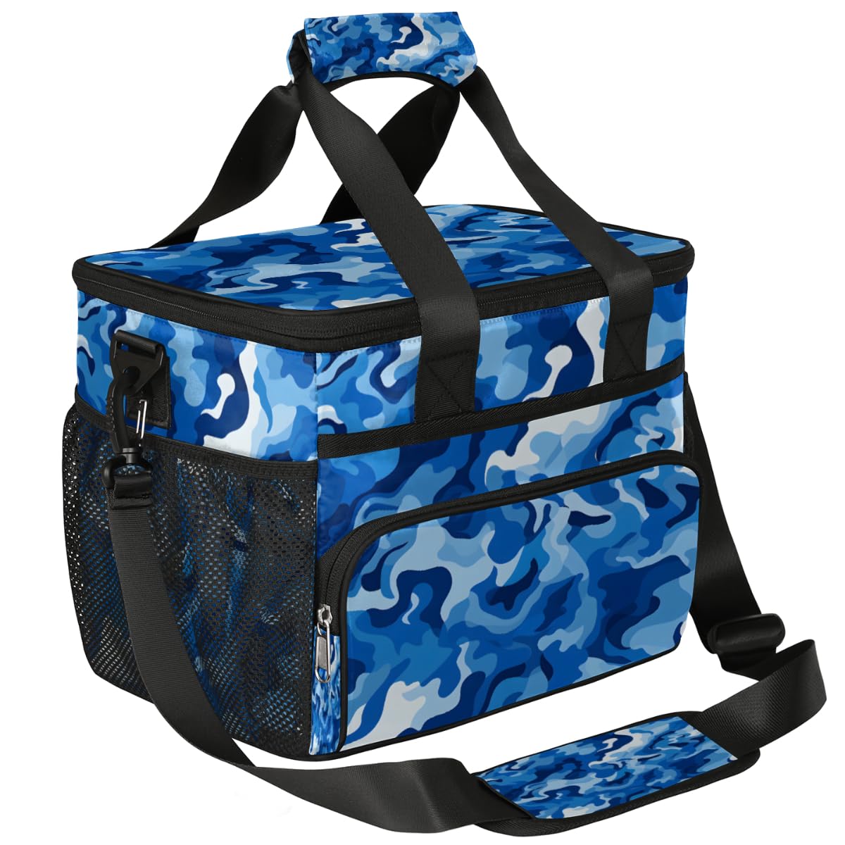 Camouflage Blue Insulated Picnic Backpack Lunch Box for Women Men Picnic Basket Tote Lunch Bag Picnic Bag Portable Lunch Bags for Picnic, Beach, Work, Trip,Office, Camp Abstract Camo Texture