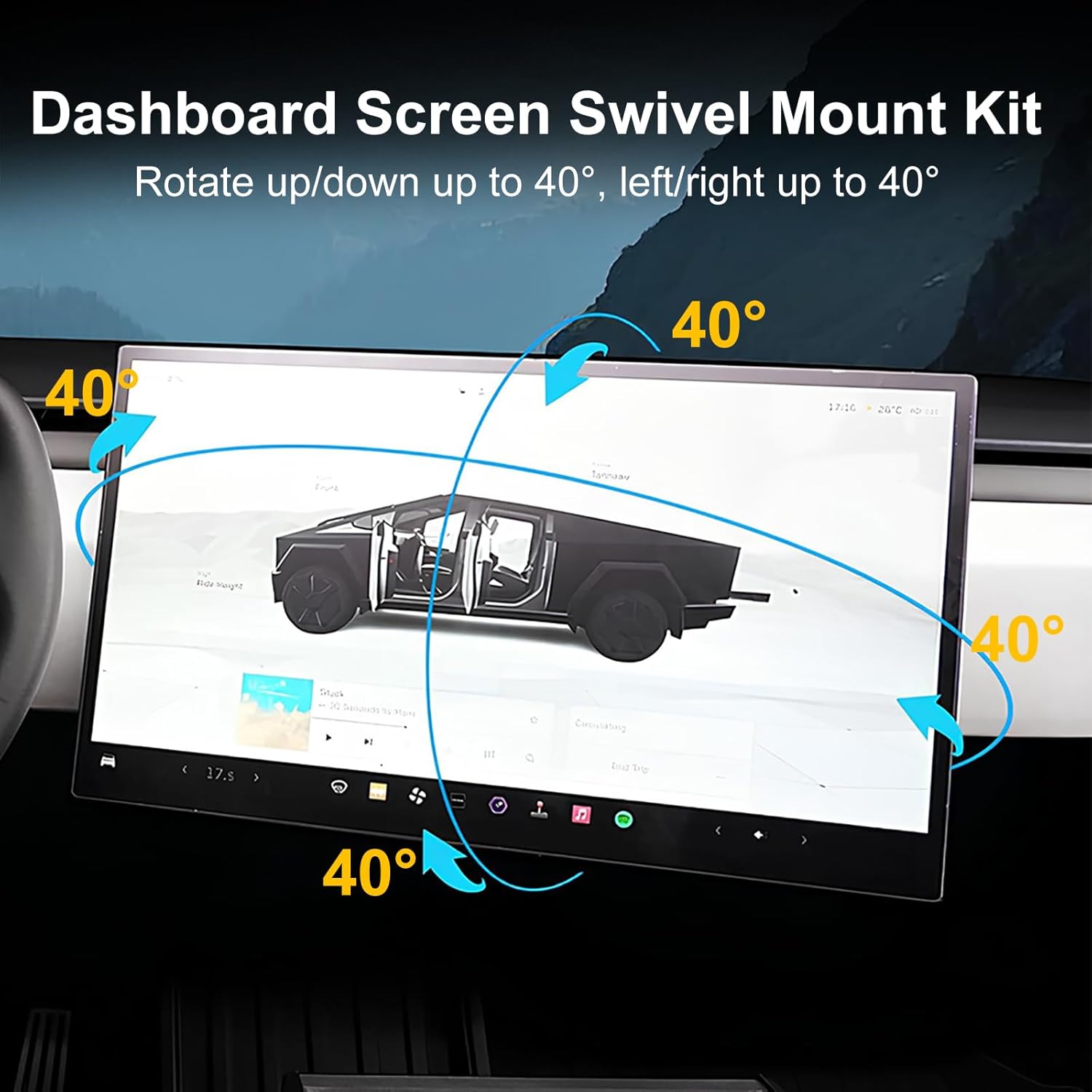HANSSHOW 2.0 Swiveling Screen Mount for Cybertruck 4-Way Adjustment Center Console Touchscreen Swivel Rotating Holder for Cybertruck 2024+ (Keep Original Height)