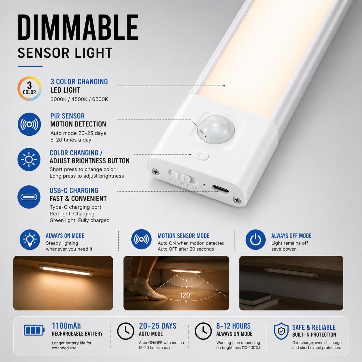 Gesto Motion Sensor Closet Light - Rechargeable & Dimming -6