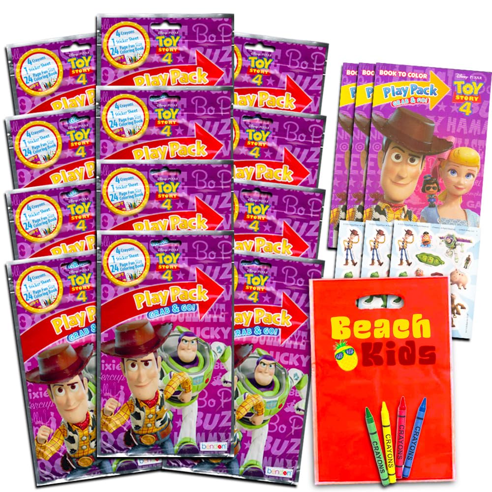 Disney Pixar Toy Story 4 Party Favors Pack ~ Bundle Includes 12 Toy Story Play Packs Filled with Stickers, Coloring Books, Crayons (Toy Story Party