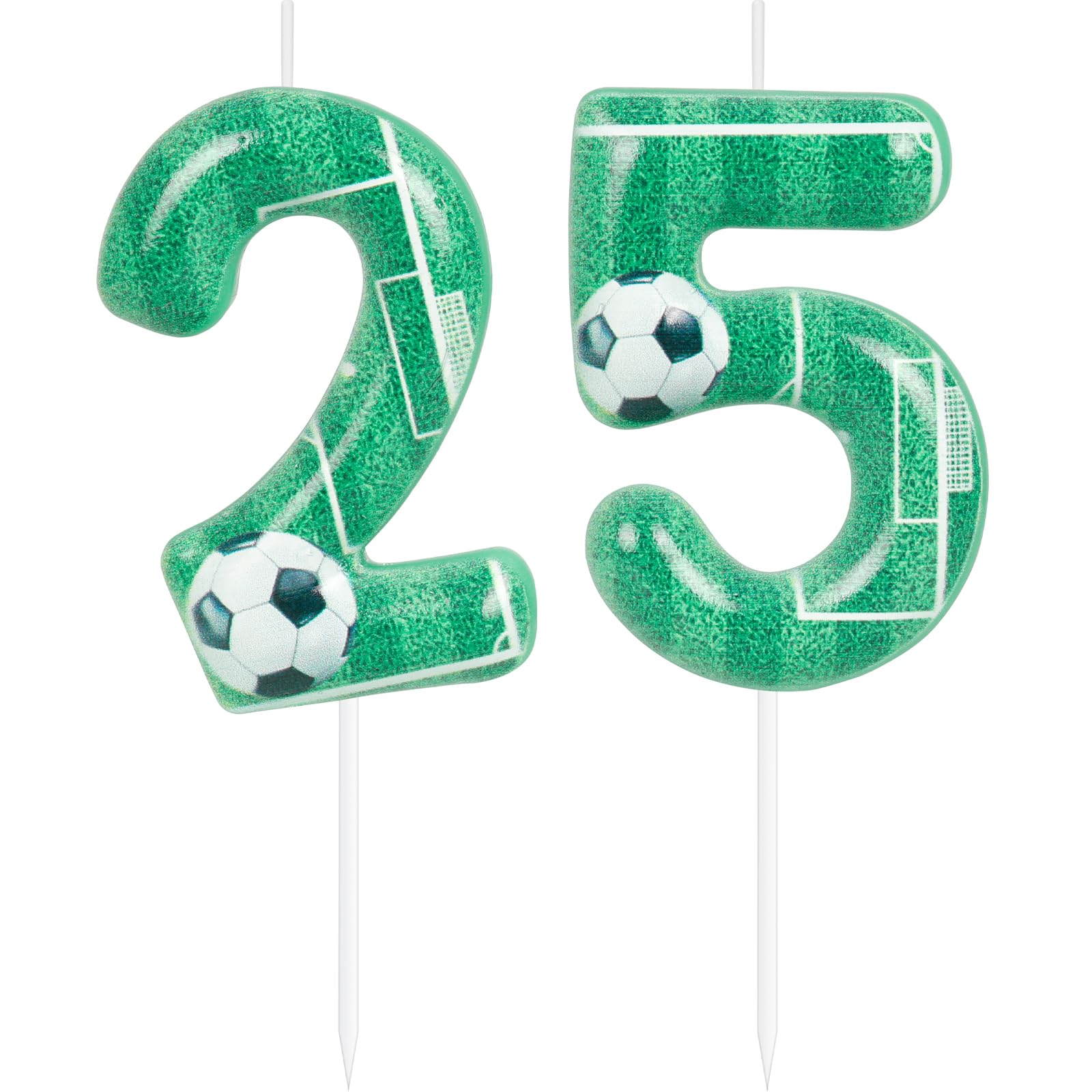 Velas de cumpleaños número 25 con diseño de fútbol verde, decoración para tartas de cumpleaños número 25, decoración de pastel de feliz cumpleaños para hombres y mujeres, suministros deportivos para
