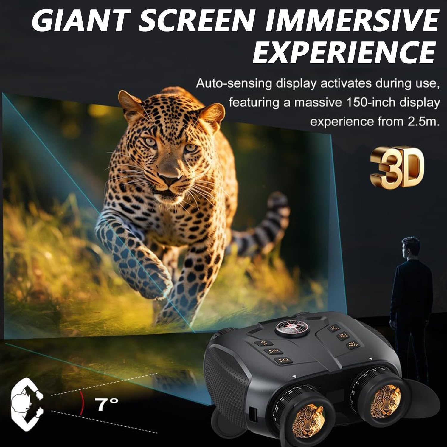 3D VR Binoculares Visión Nocturna con Efecto de Visión 3D Ajuste de Dioptrías de Doble Lente Alcance de Visión de 2297FT Grabación de Vídeo 4K Batería 5000mAh para Adultos Cazar Acampar