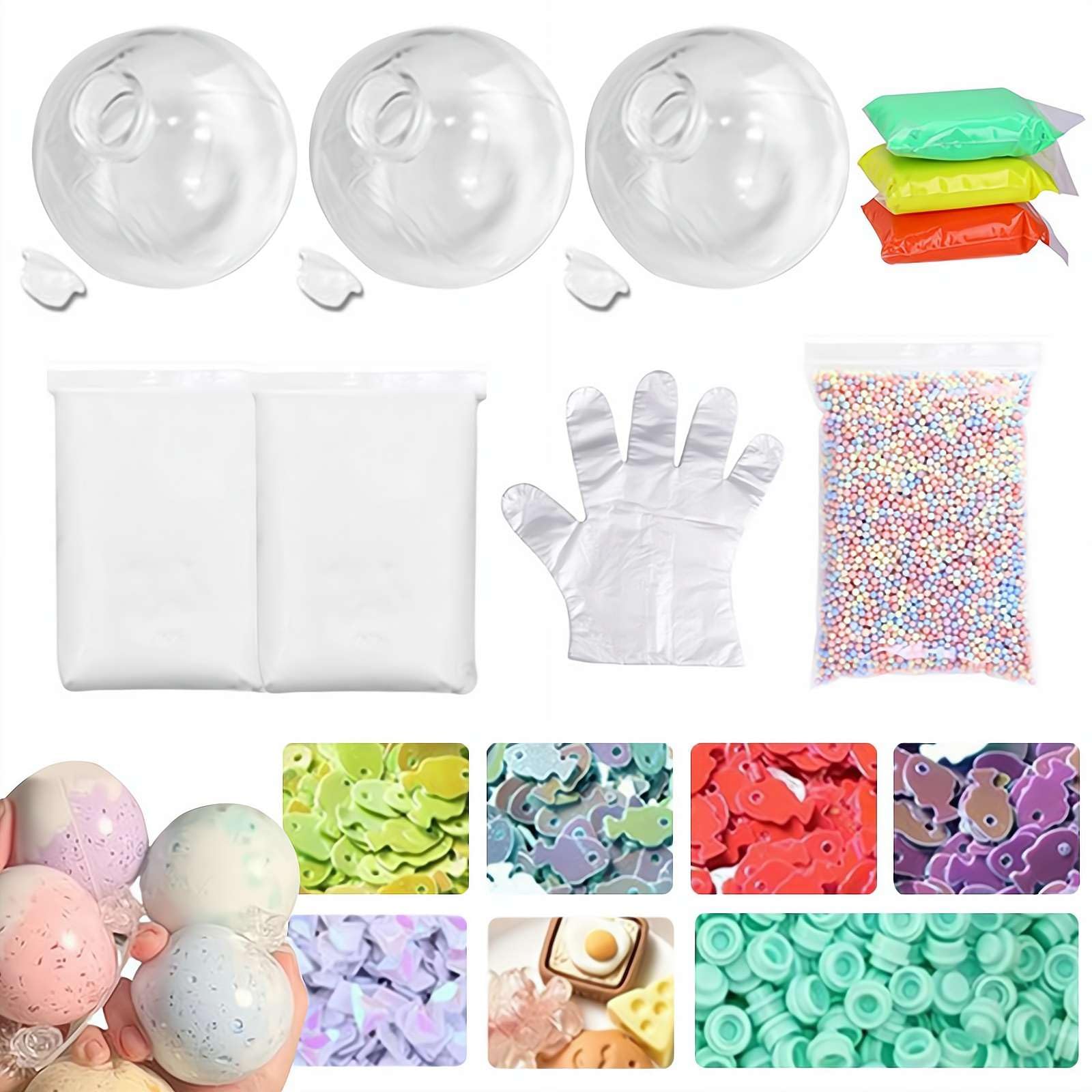 Kit DIY Balles Anti-Stress Vierges - 10 Pochons + Colle + 12 Pâtes à Modeler + Serre-câbles - Création Personnalisée