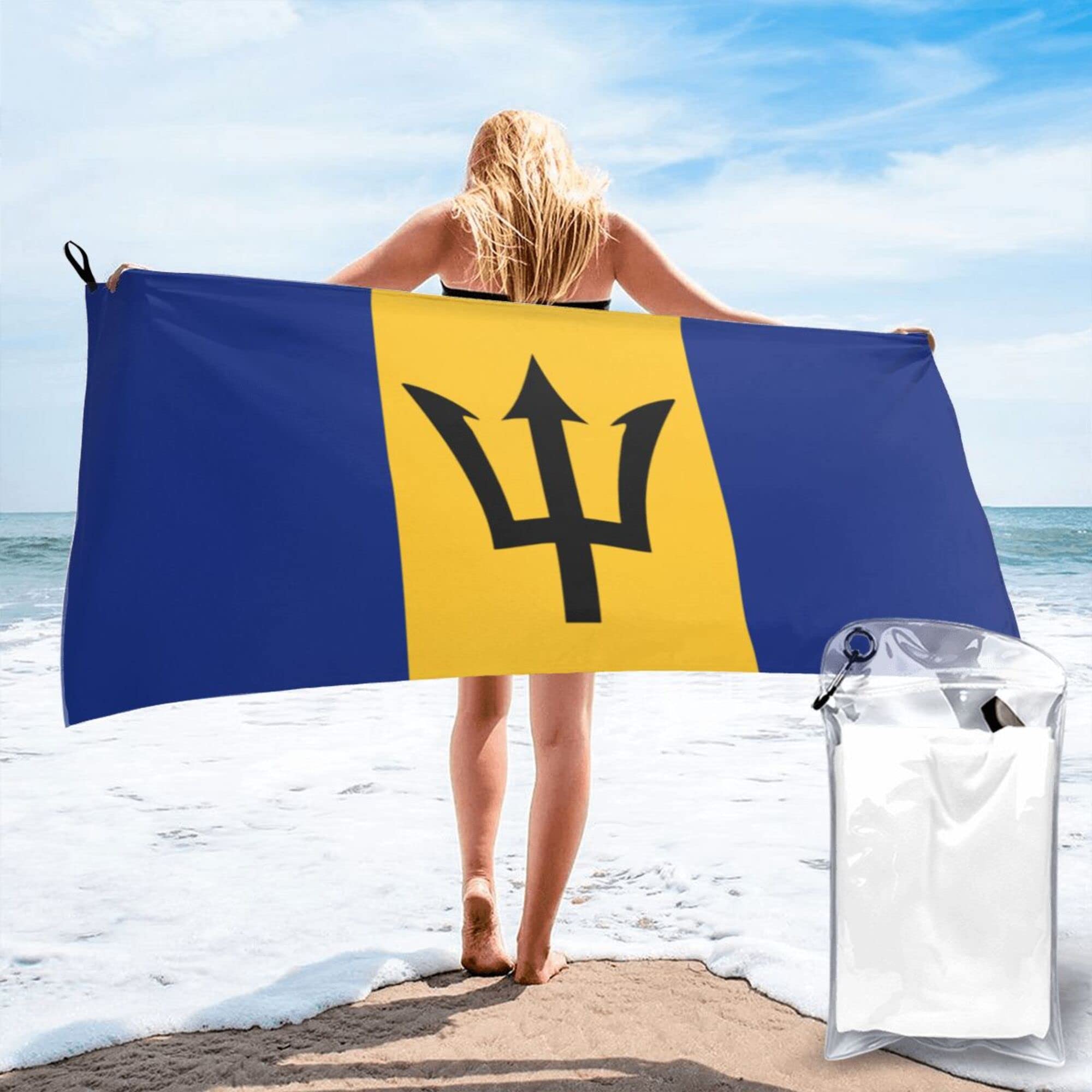 Lsjuee Flag of Barbados Microfiber Beach Towel-Quick Dry Oversized Towels Blanket for Travel Pool Camping