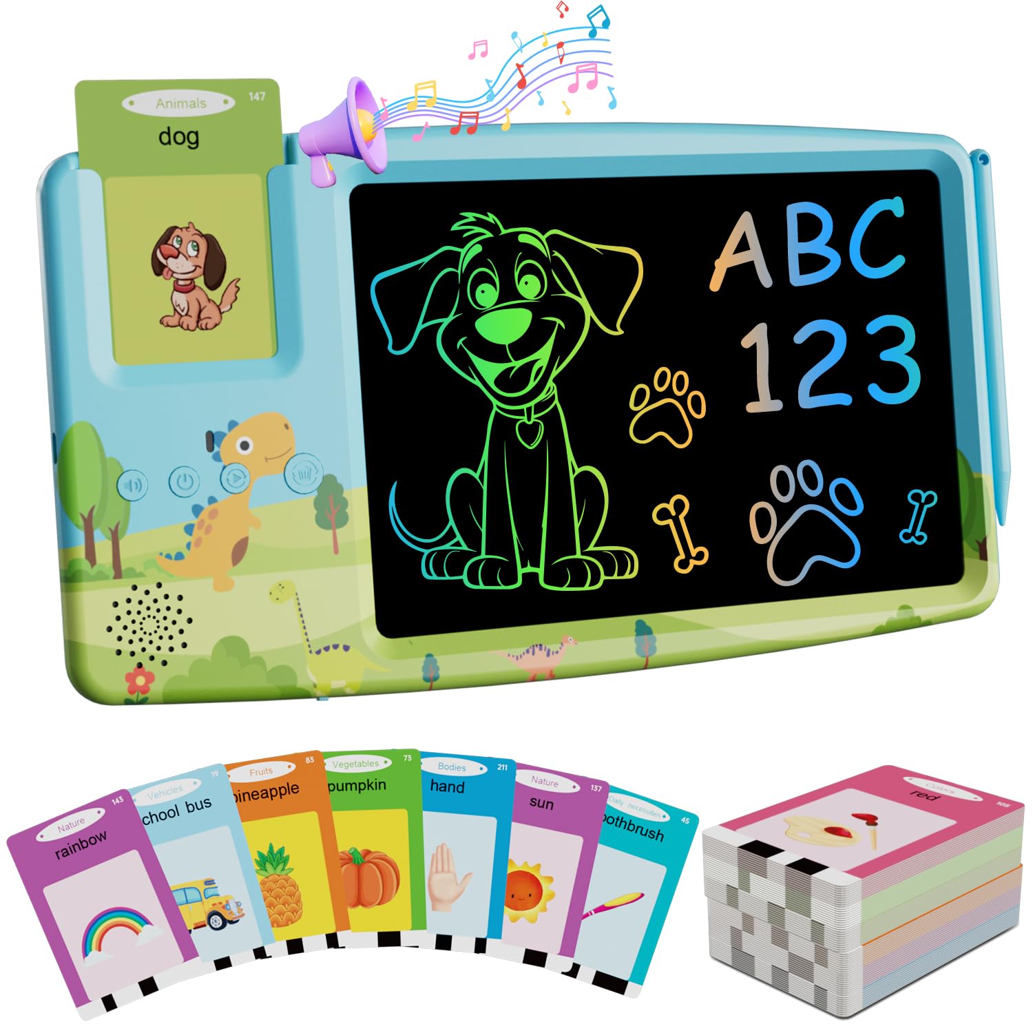 Talking Flash Cards with LCD Writing Tablet, 224 Words Educational Toys, Toddler Word Learning Spelling Drawing Interactive Toys, Preschool Learning Toys for 3 4 5 6 Years Old Boys and Girls