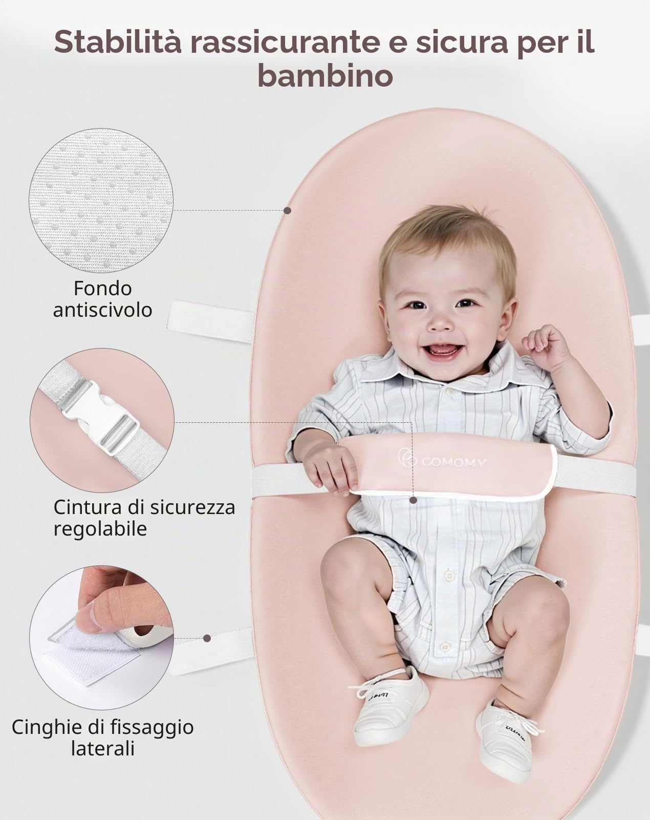 COMOMY Fasciatoio con copertura in PU lavabile e impermeabile, tappetino per fasciatoio sagomato per comò con cintura di sicurezza antiscivolo, portatile e leggero, grande schiuma imbottita, rosa