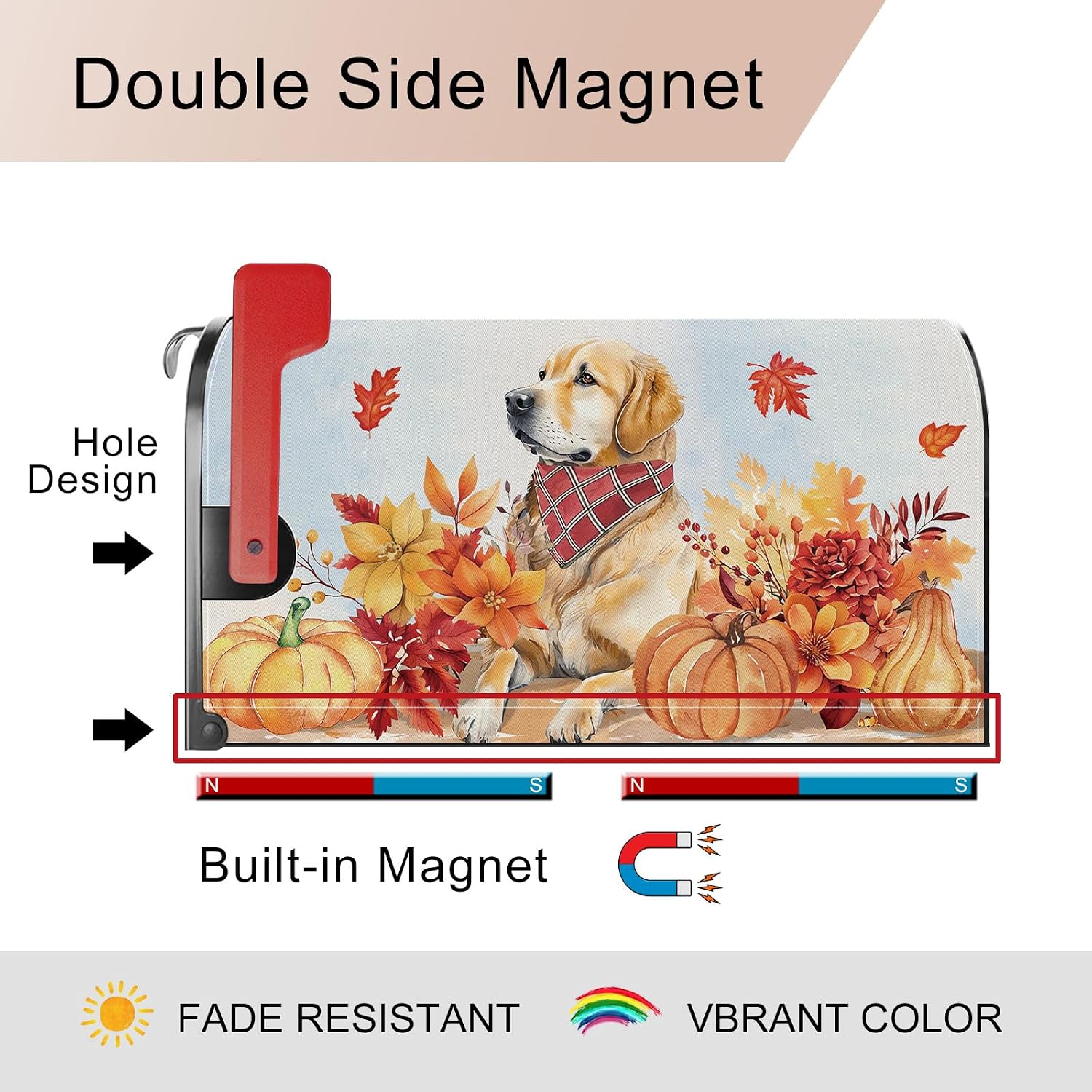 Fall Golden Retriever Pumpkin Mailbox Cover Magnetic Standard Size 21x18 Inch Fall Autumn Dog Decorative Post Letter Box Wrap Decor Garden Yard Decoration
