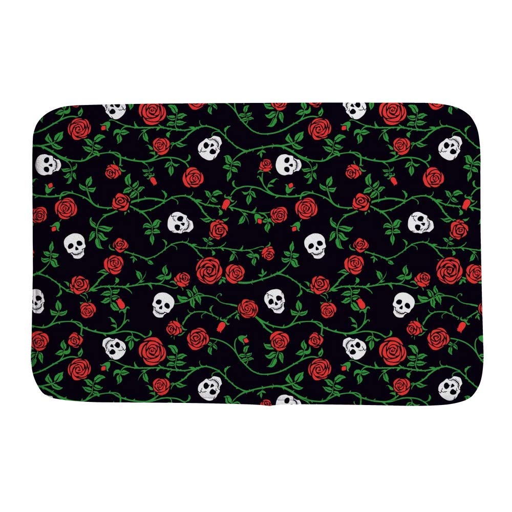 Tapis de bain tête de mort florale rouge CHEHONG 36x61 cm