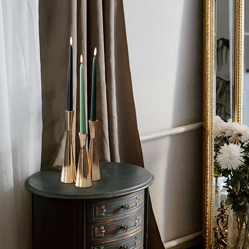 Miniatura 5 de Juego de 3 portavelas Portavelas dorados para velas cónicas y pilares, centro de mesa decorativo para mesa de comedor, boda, decoración del hogar,