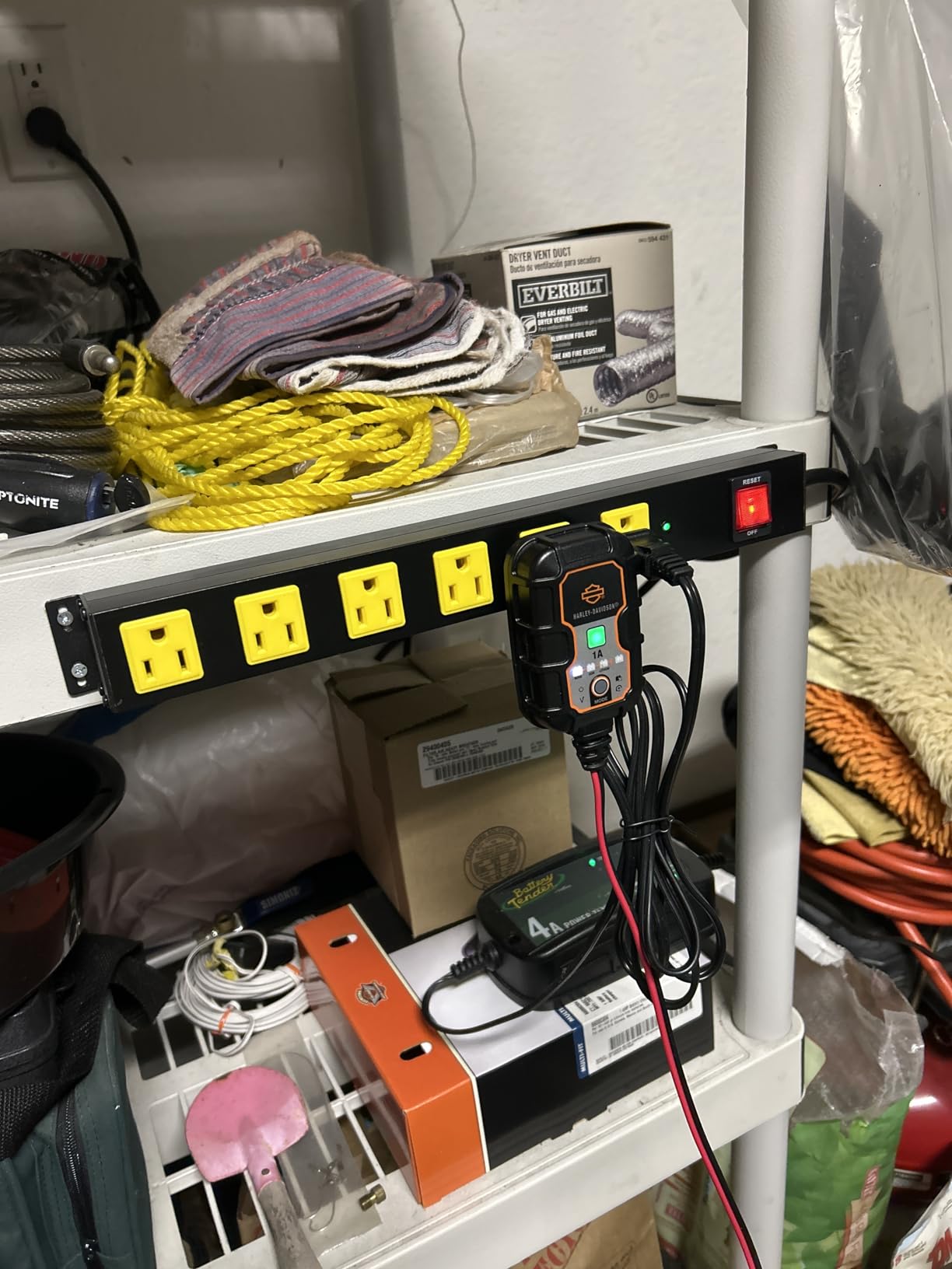 OKCHILD industrial power strip in garage workshop
