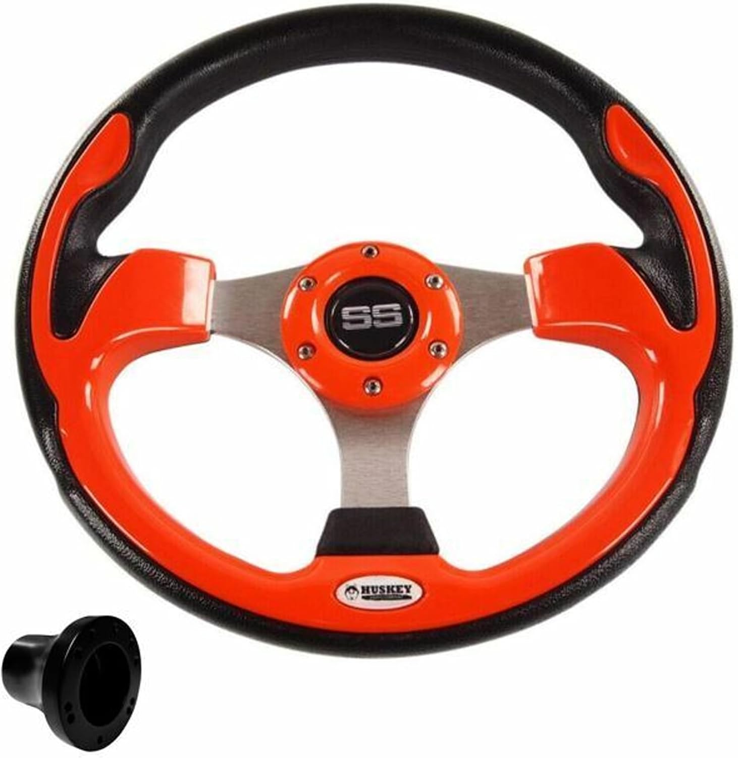 Huskey Parts Company Golf Cart Steering Wheel Orange Color Compatible with Club Car/EZGO/Yamaha, Hub Adapter is Cart Specific