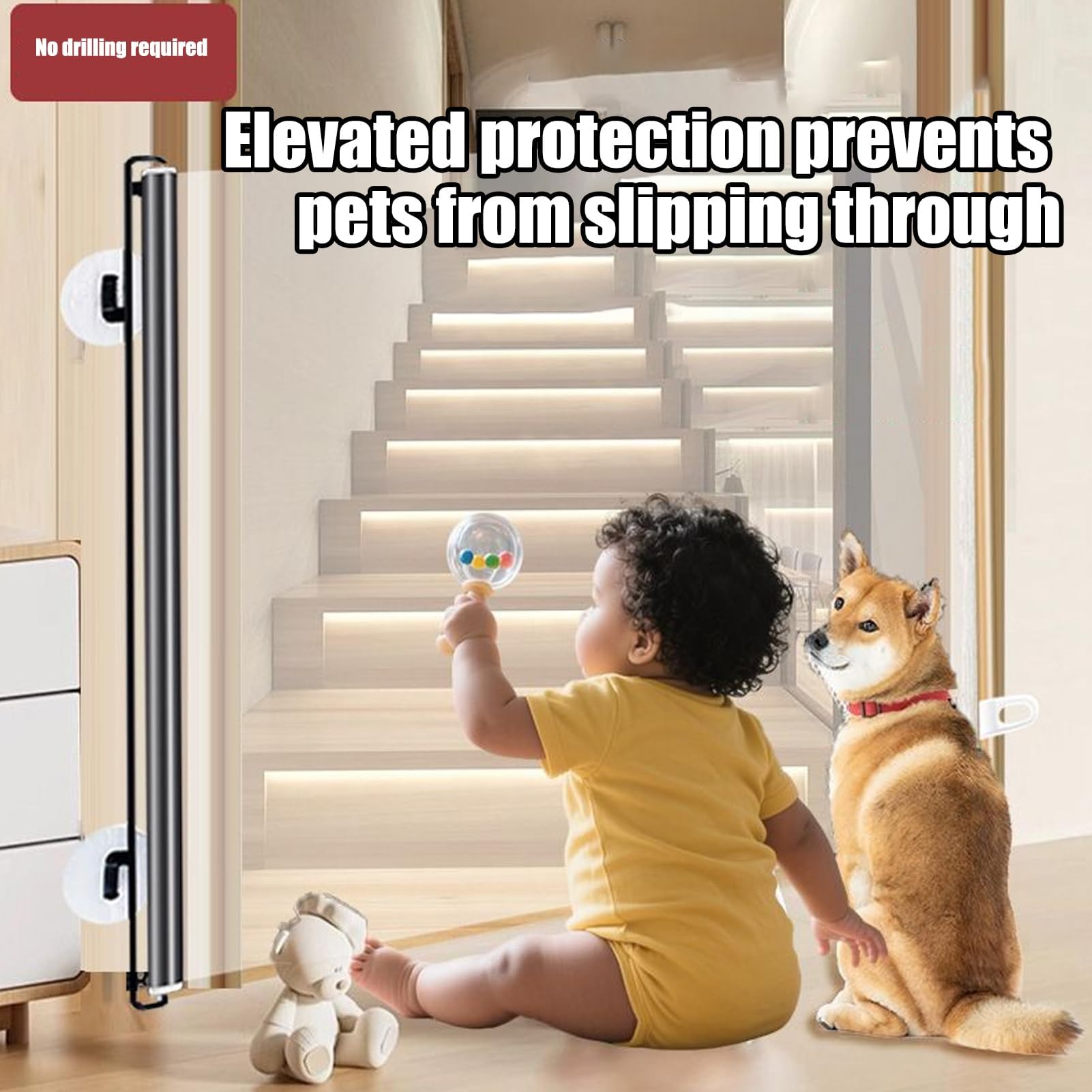 Retractable Stair Gate, Dog Gates Indoor Pressure Fit Stair Gate Retractable Dog Gate Safety Gate 80x140cm — view 2
