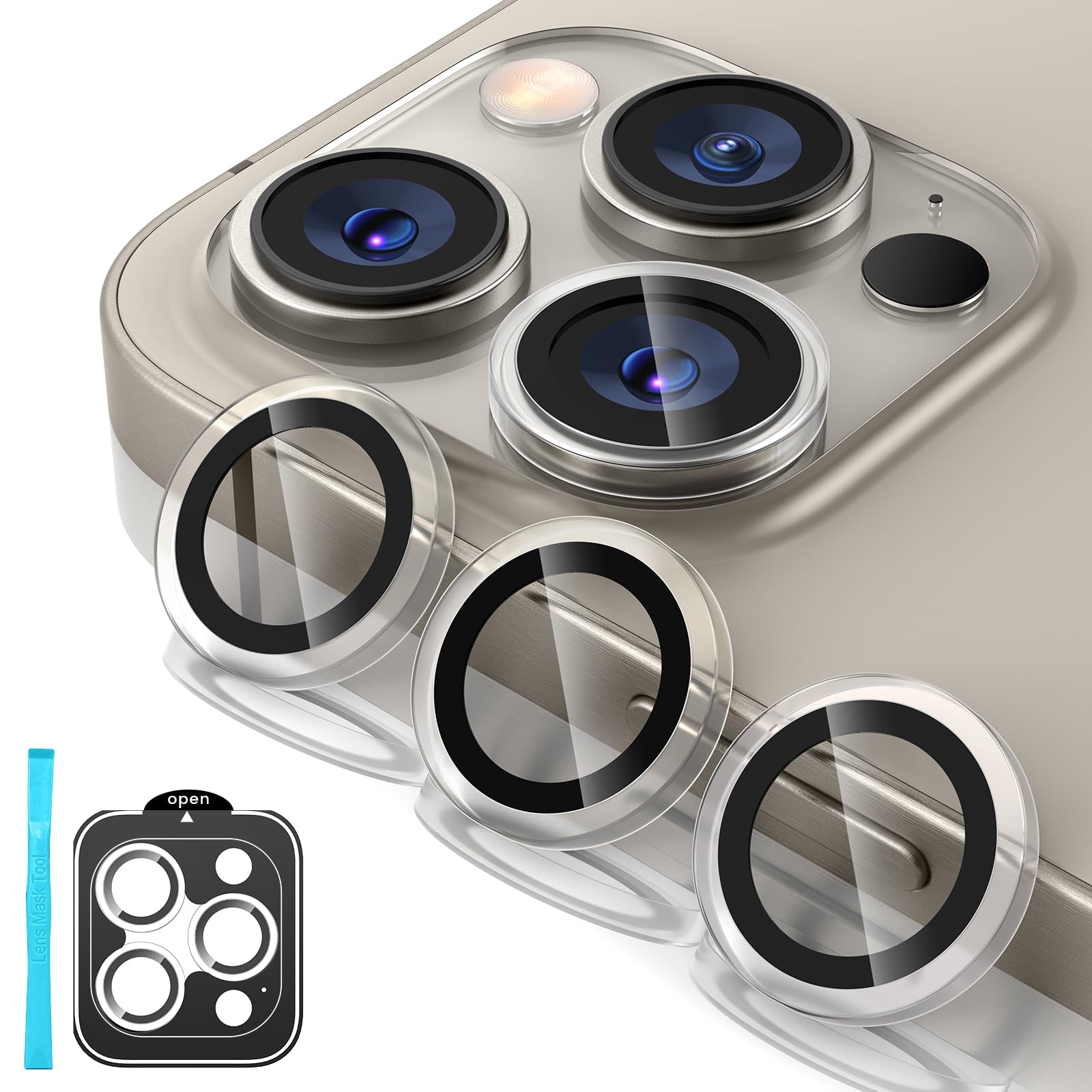 Tensea Camera Lens Protector Compatible for iPhone 15 Pro Max/15 Pro/16 Pro Max/16 Pro, Metal Aluminum Alloy Tempered Glass Cover Camera Screen Protector Accessories, Case Friendly