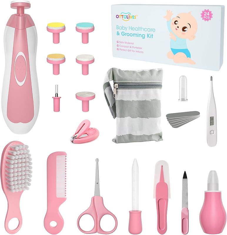 Baby Grooming Kit with Electric Nail Trimmer, 0-3 Years+, Pink | 24 in 1 Baby Grooming and Health Care Kit for Newborns, Infants, Toddlers, Baby Boys Girls Kids Haircut Tools