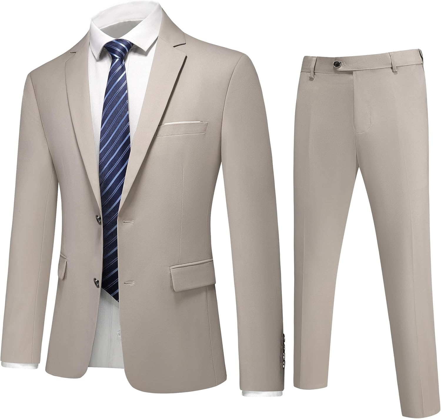 MOGU Suit for Men, Solid Color Fit Formal 2 Piece Dress Tuxedo Set with Jacket, Pants, Tie