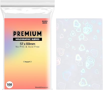 Mandu Deco Heart Holographic Kpop Photocard Sleeves Card Protector PVC Free and Acid Free Shield Cover 100 Sleeves per Pack 57x88mm