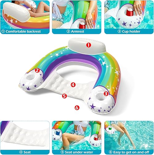 Miniatura 7 de Jasonwell Silla flotante inflable para piscina - Flotadores de piscina, silla flotante para piscina, flotadores de descanso para piscina, silla