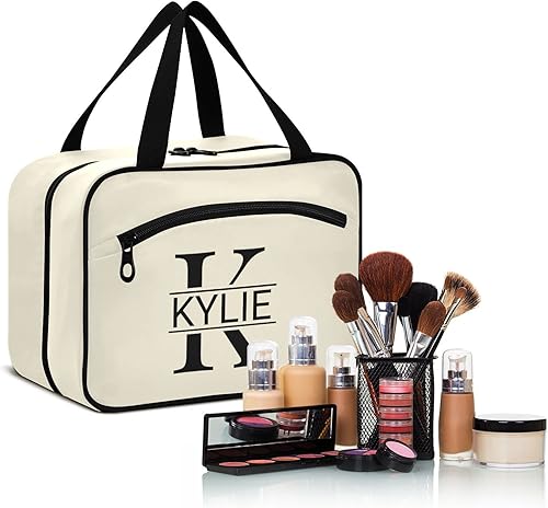 Miniatura 19 de Sinestour Neceser personalizado para mujeres y hombres, organizador de maquillaje de viaje con gancho para colgar, bolsas de cosméticos, bolsa