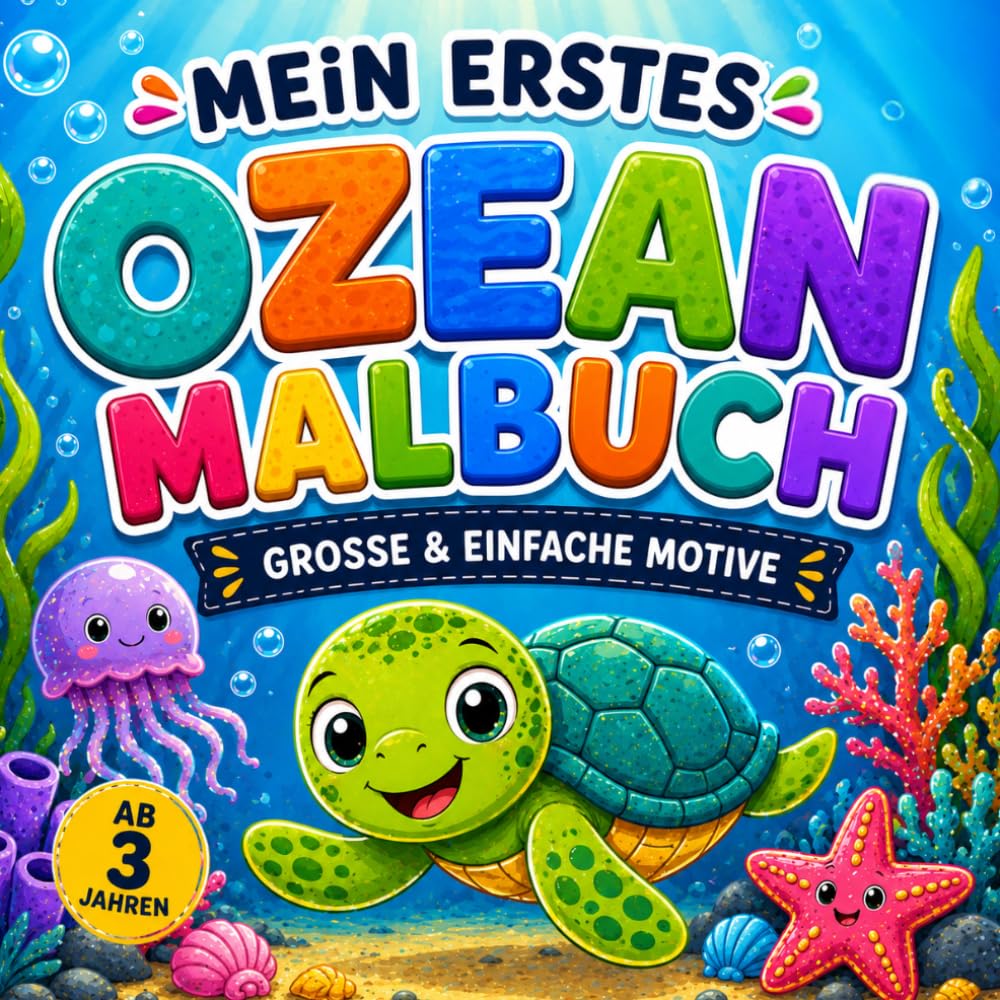 Mein erstes Ozean Malbuch: Große & einfache Meerestiere zum Ausmalen für Kinder ab 3 Jahren | 45 süße Motive | Einseitig bedruckt | Kein Durchdrücken der Farben