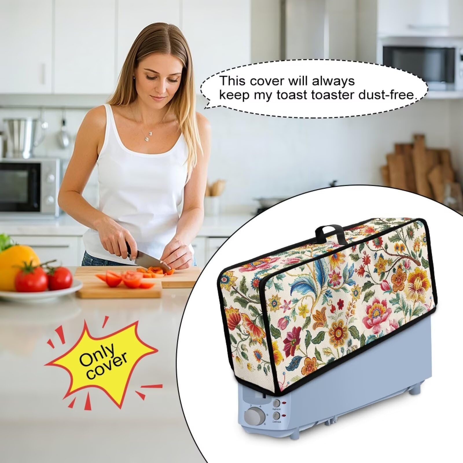 Funda para tostadora de 2 rebanadas, diseño floral colorido, delgado, fácil de plegar y transportar, resistente al calor, protector de electrodomésticos de cocina, lavable a máquina 4