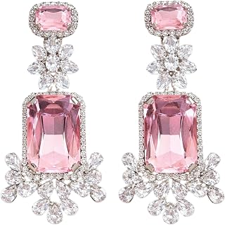 Viora Jewels Teal Green Crystal Drop Earrings for Women | Floral Designer Dangle Earrings | Elegant Statement Earrings Price In India