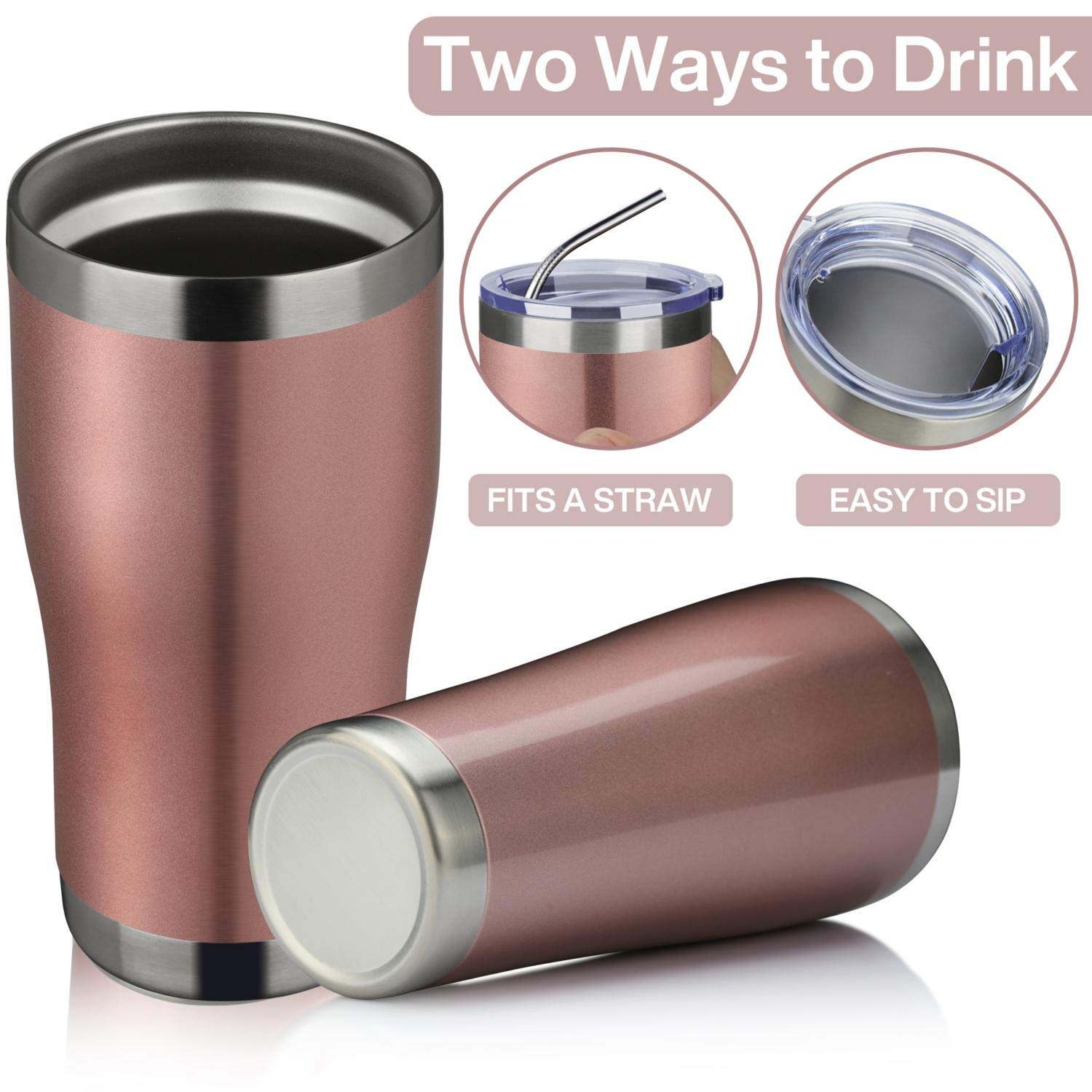 MEWAY 20oz Stainless Steel Tumblers 12 Pack Bulk, Vacuum Insulated Coffee Cup with Lid,Double Wall Powder Coated Travel Mug Gift,Thermal Cups Keep Drinks Cold & Hot(Rose Gold,Set of 12)