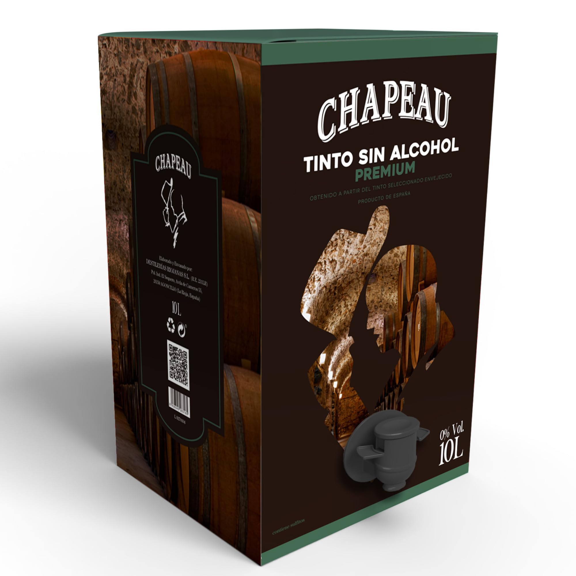 CHAPEAU Vin rouge Premium 0,0 % sans alcool 10 l Sac en boîte | Vin déalcoolisé avec douces notes de chêne | Idéal pour une vie saine, la cuisine, le traitement médical | Sûr et sain | Fabriqué à La
