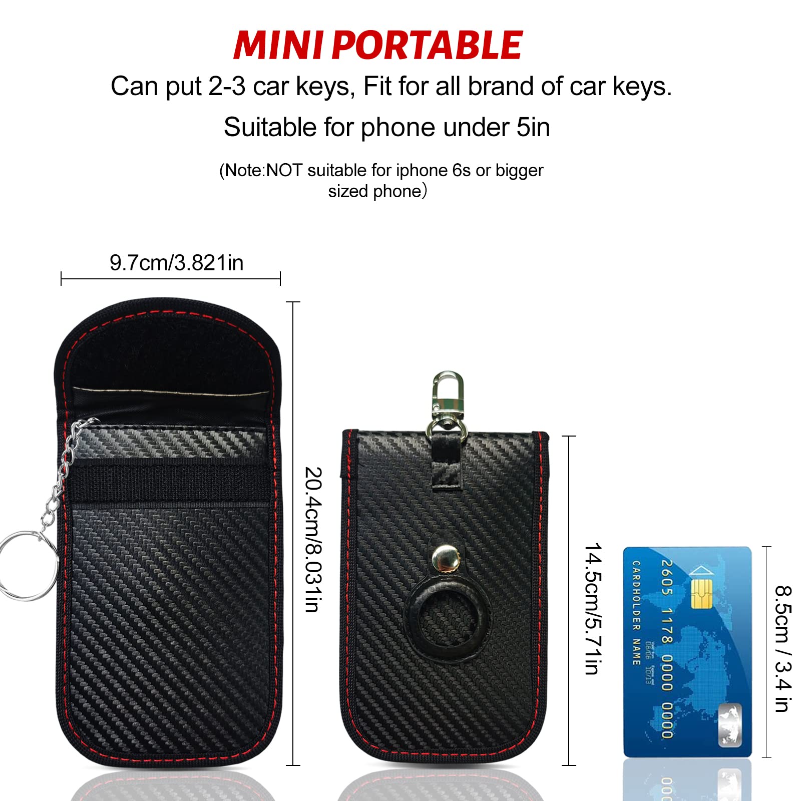 Gabbia Faraday 8.5x12.5 Cm – Custodia Schermata Per Chiavi Auto Keyless, Telepass E Carte RFID, Antifurto RFID/NFC/GSM