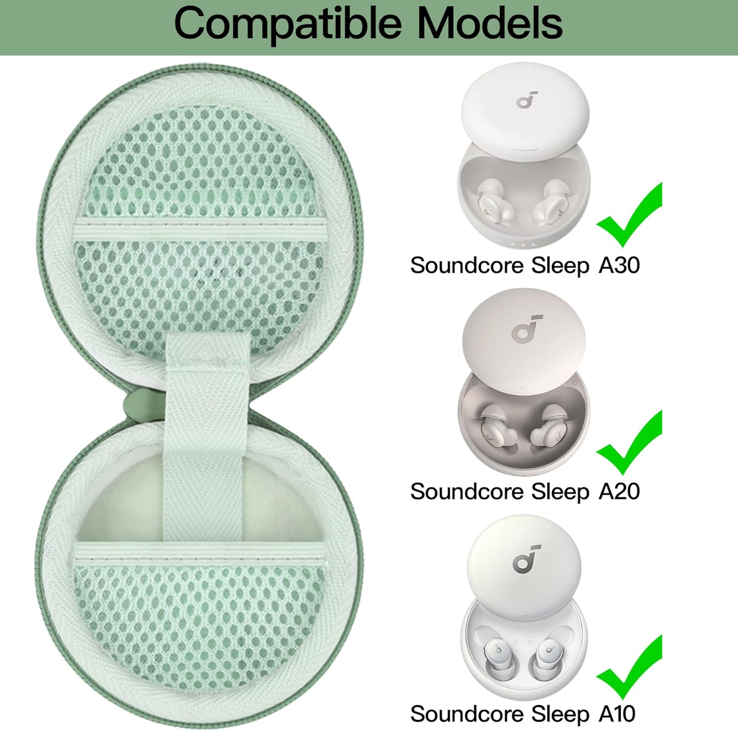 khanka for Anker Soundcore Sleep A30 A20 Earbuds Protective Case, Hard Travel Bag Compatible with Soundcore A30 Sleep Ear Buds for Sleeping, Case Only (Mint Green) - Image 8