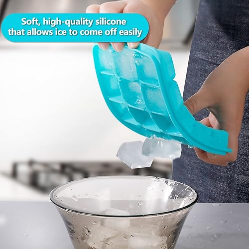 Miniatura 4 de Bandejas de silicona para cubitos de hielo con tapa paquete de 2 bandejas de hielo para congelador 15 cubos por bandeja moldes de silicona flexibles