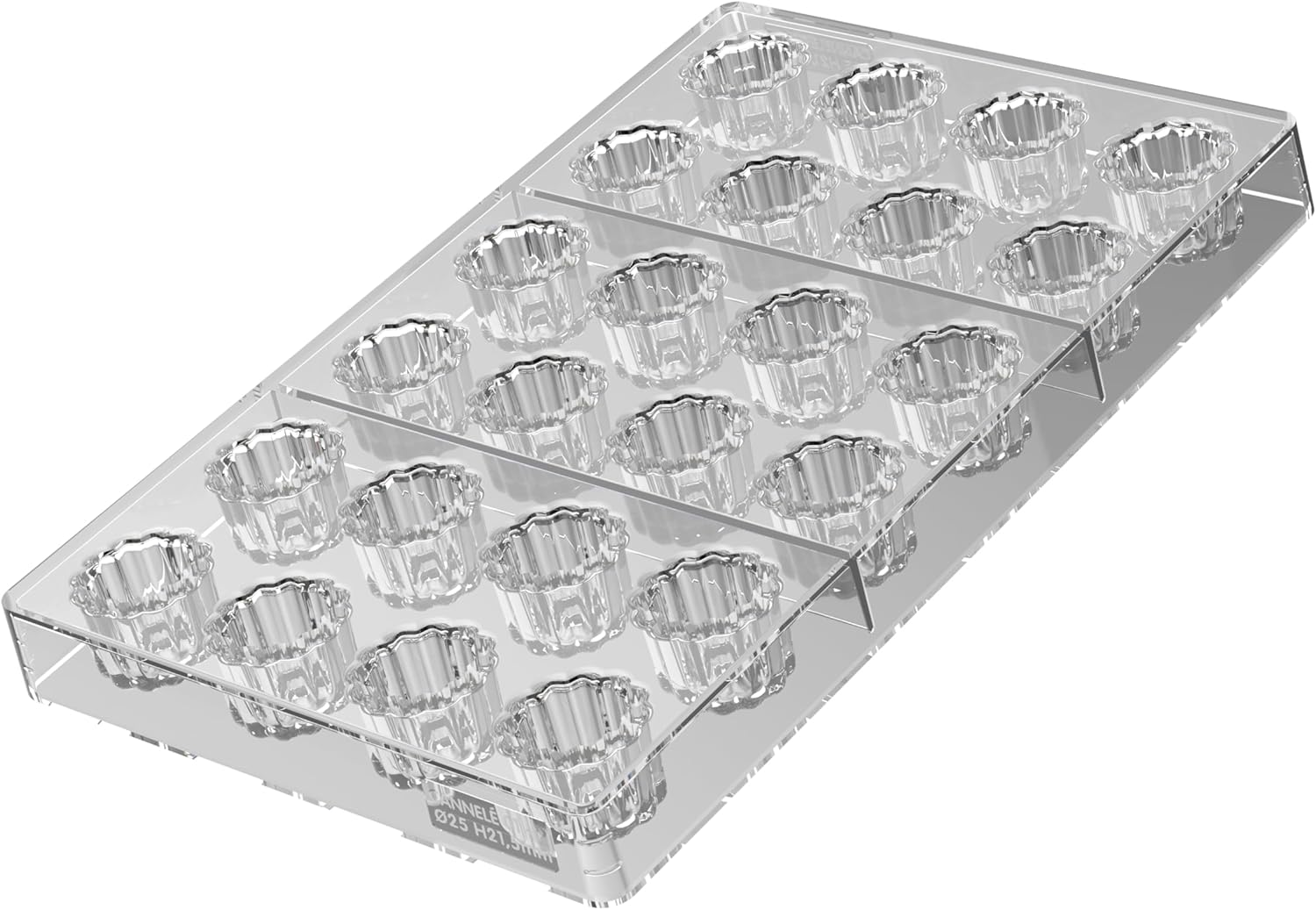 Silikomart Cannelé 01-P Clear Tritan-Plastic Chocolate Mold with 24 Cavities 25mm Diameter x 21.5mm High