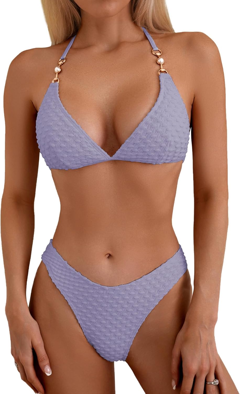 swimall Women's Triangle Bikini Set Cheeky High Cut Sexy Two Piece Swimsuit Cute Halter Bathing Suit