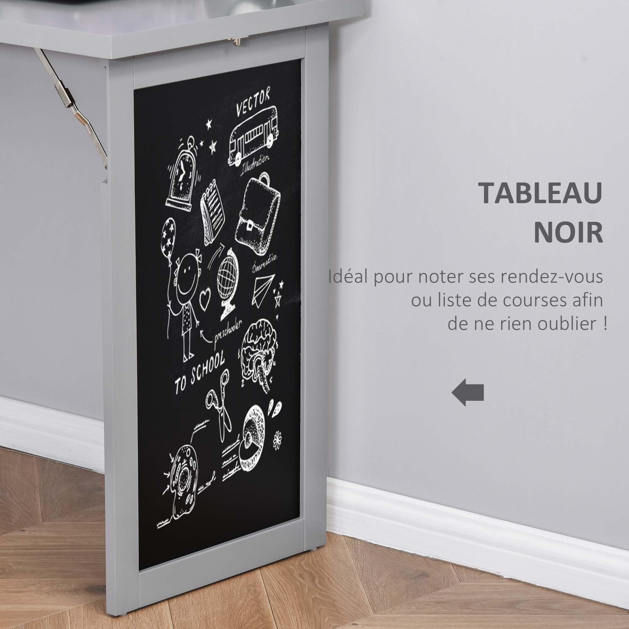 HOMCOM Escritorio Plegable para Ordenador, Escritorio con almacenaje, Mesa de Pared Plegable con librería, estación de Trabajo, Pizarra y Estante Ajustable, Gris Oscuro | Plegable, estación de trabajo, mesa negra, 9 compartimentos abiertos, estante ajusta