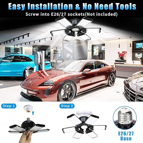 Miniatura 4 de Paquete de 4 luces LED de garaje de 160 W, luces LED de techo brillantes de 16000 lúmenes, luces LED E26E27 con 6+1 panel, bombilla LED de