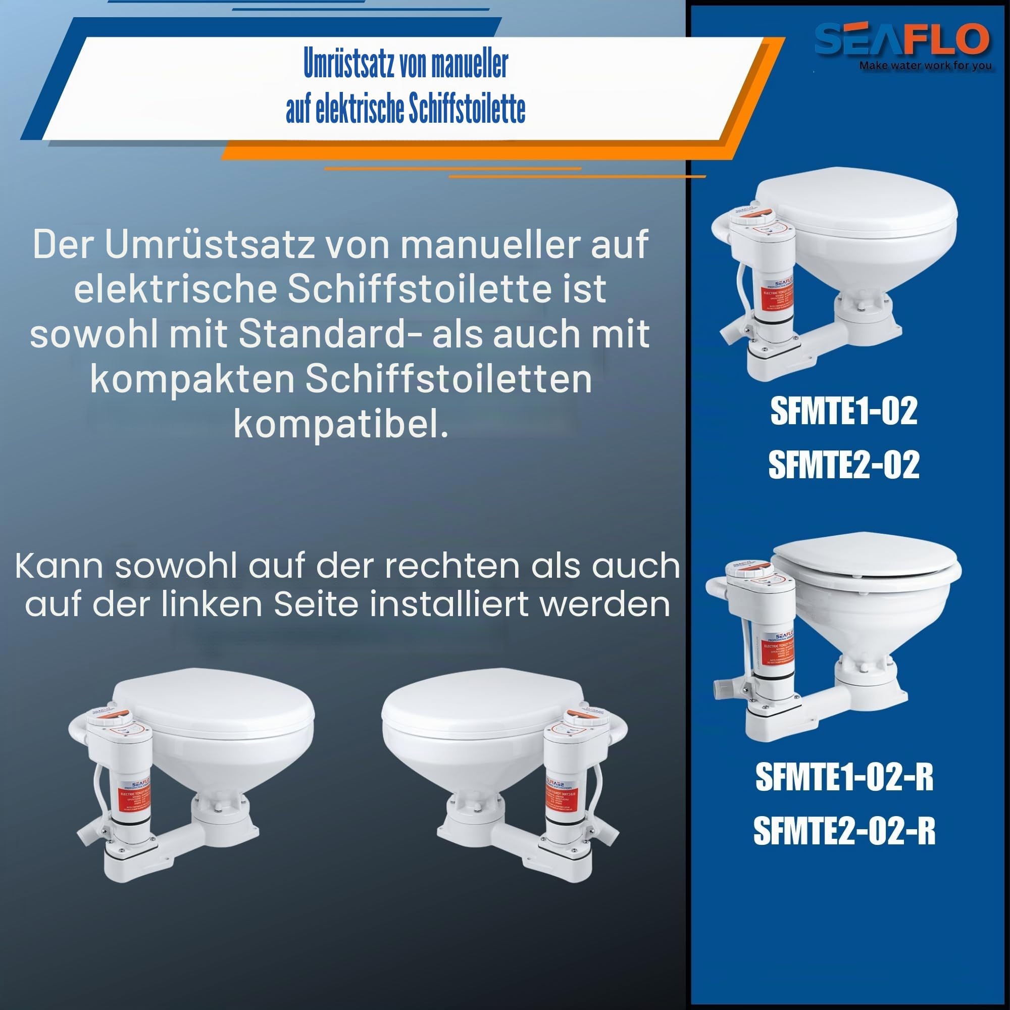 Seaflo Manuell auf elektrische Marine WC-Umrüstsatz, Weiß, SFMTP1-02