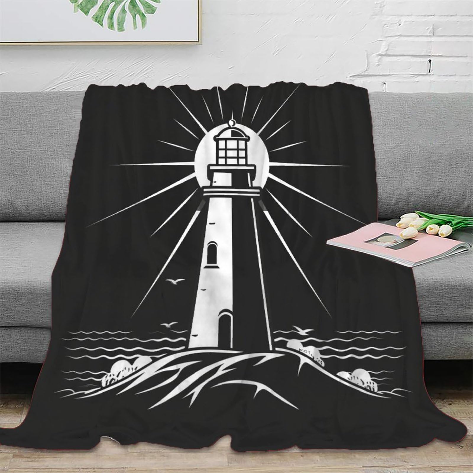 Couverture flanelle 150x200cm motif phare 3D plaid lit pour enfants et adultes