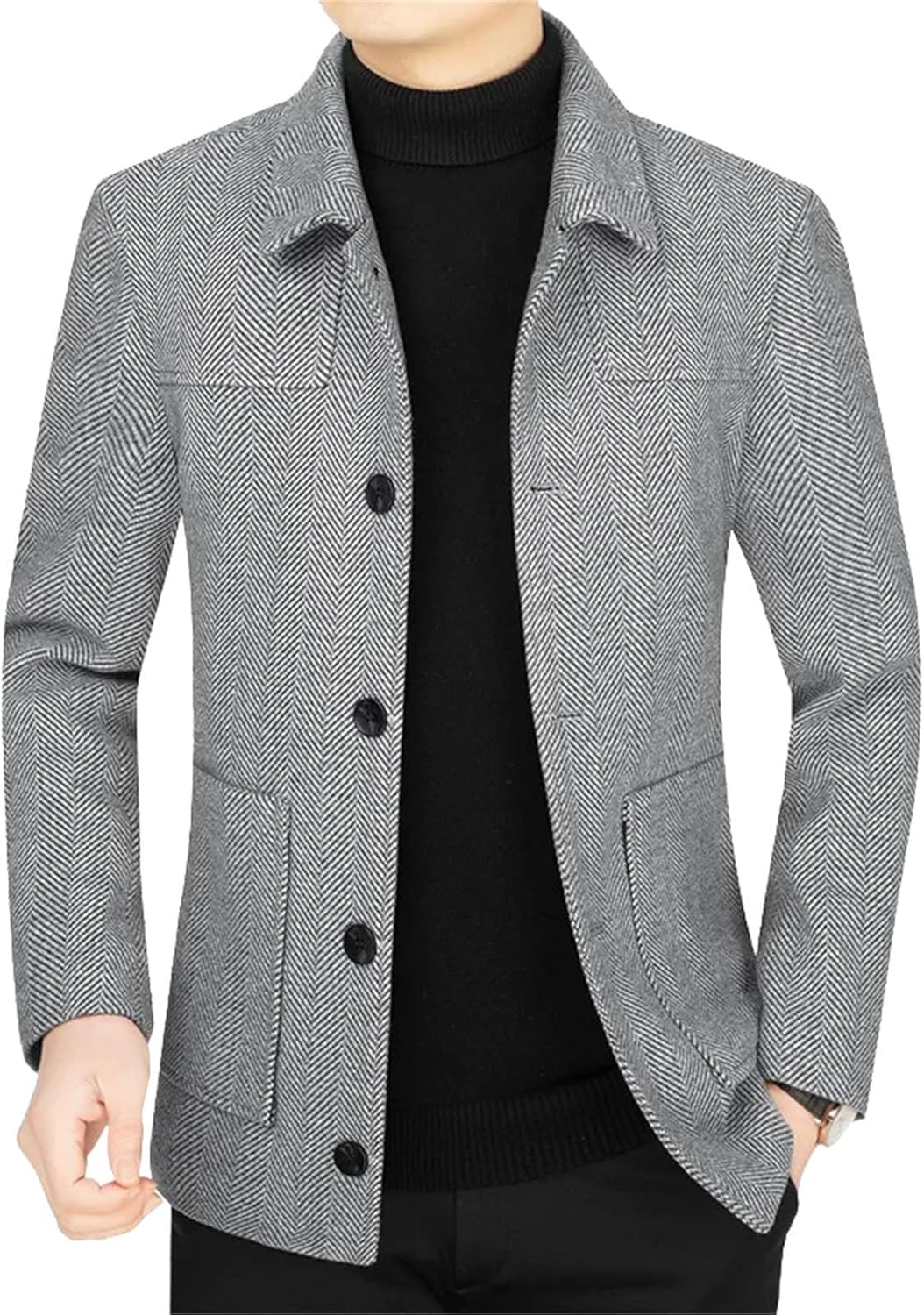 Mens Suit Jacket Vintage Solid Color Long Sleeve Blazers Turn Dwon Collar Single-breasted Pocket Casual Outerwear
