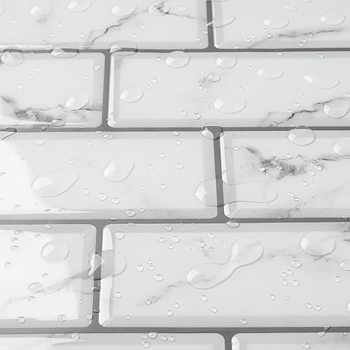 Livelynine Azulejos grises para despegar y pegar, azulejos de metro, azulejos de metro de mármol, apto para inquilinos, para baño, ducha, azulejos