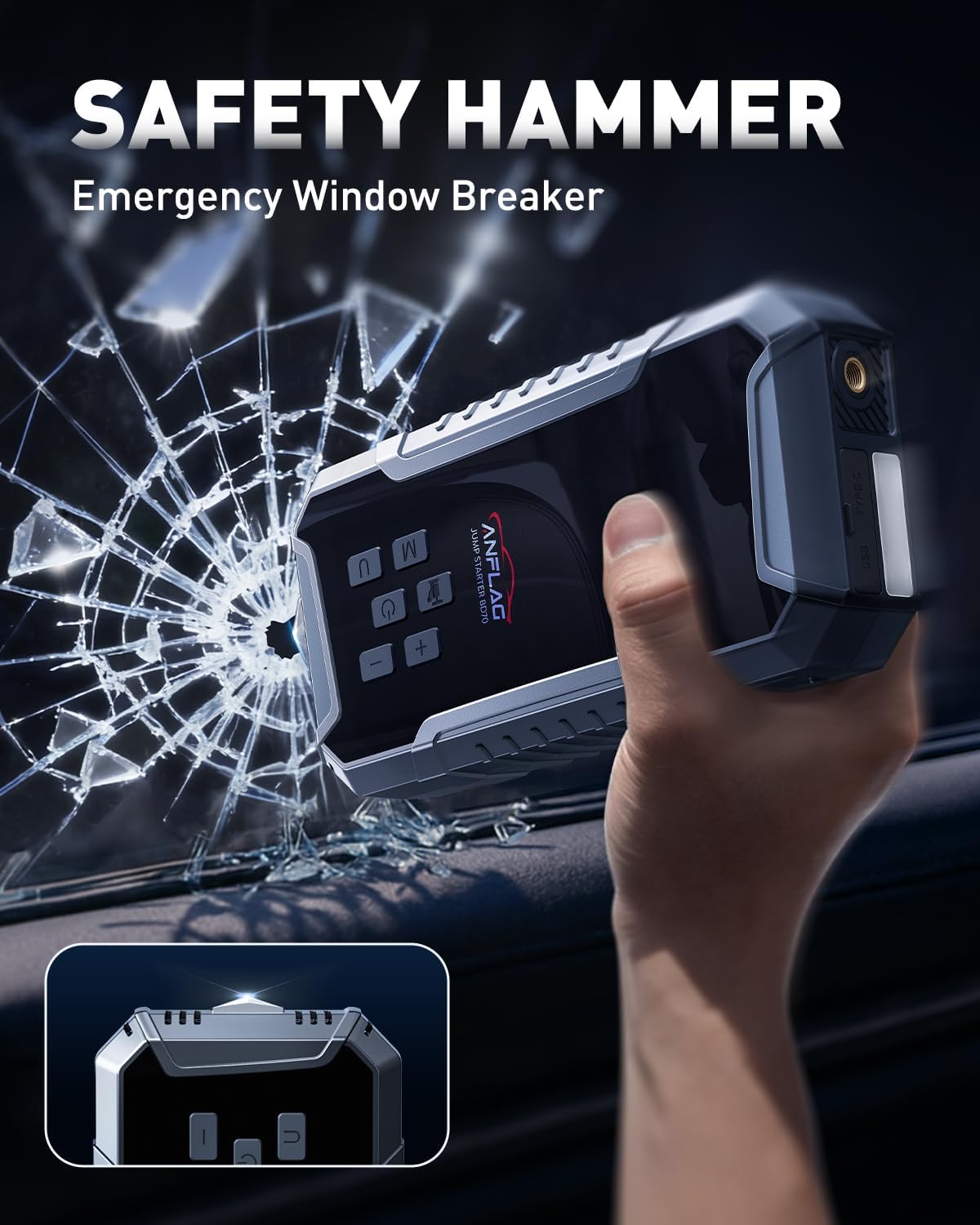 Car Jump Starter with Air Compressor 160PSI, 7000A Car Battery Jumper Starter Portable 12V Jump Box(All Gas/12L Diesel), Cordless Tire Inlfator, 26800mAh Powerbank, Led Lights, Safety Hammer - Image 6