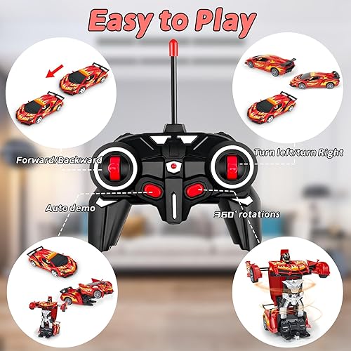 Miniatura 3 de Tcvents Auto a control remoto, robot a escala 118, auto robot de carreras 2 en 1, deformación de un botón y deriva de 360, auto remoto para niños de