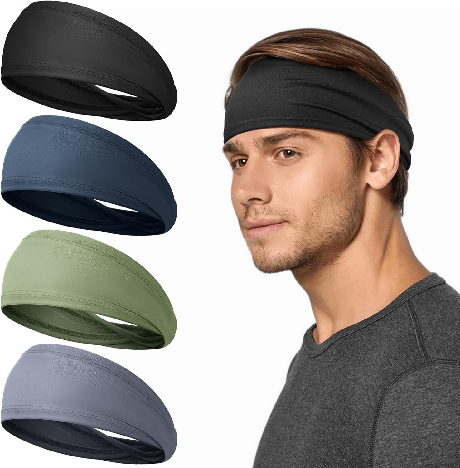 Cinta Pelo Deporte, 4 Pcs Cinta Pelo Hombre Diadema Hombre Antiscivolo Elástico Headband Accesorios Running Deporte