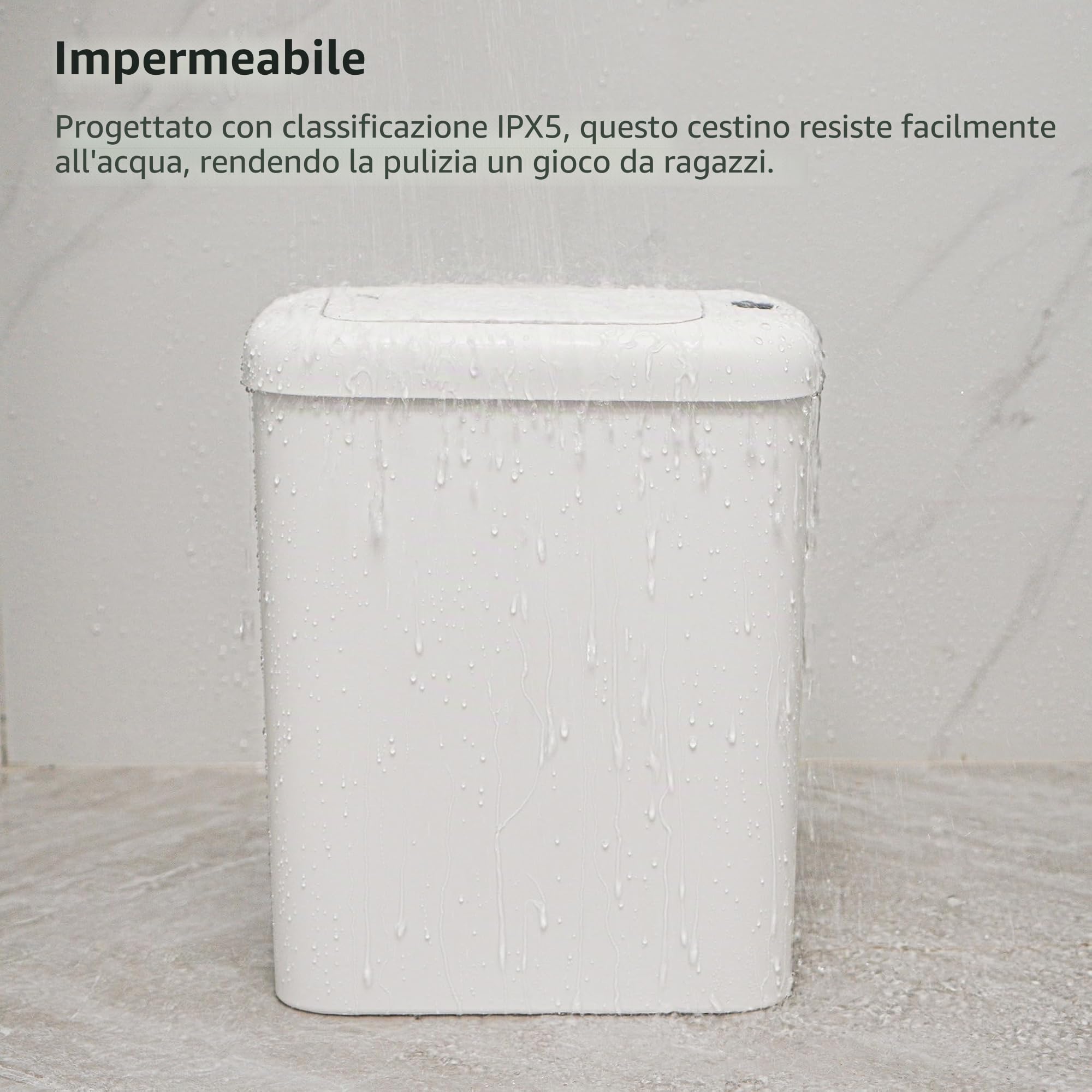 EKO Pattumiera automatica da bagno con coperchio, 2,6 litri, sottile, senza contatto, impermeabile, con sensore di movimento, per bagno, ufficio, cucina, bianco
