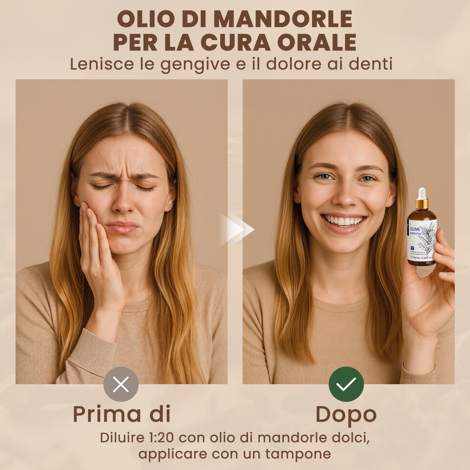 HIQILI 100ml Olio di Chiodi di Garofano per Denti e Gengive, Dolori ai Denti, Spray, Aromaterapia, 100% Naturale Puro