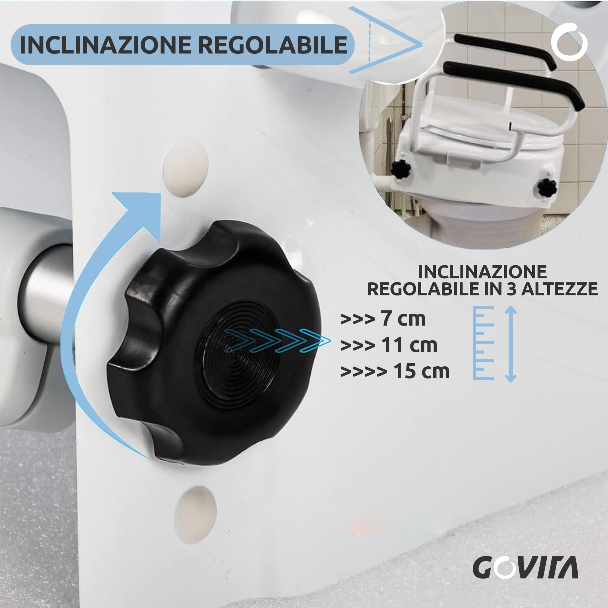 GOVITA - Rialzo WC con braccioli e Coperchio, Universale, per Anziani e Disabili, Sollevatore WC per Bagno, Sedile Ergonomico, Facile da Pulire (ALTEZZA REGOLABILE)