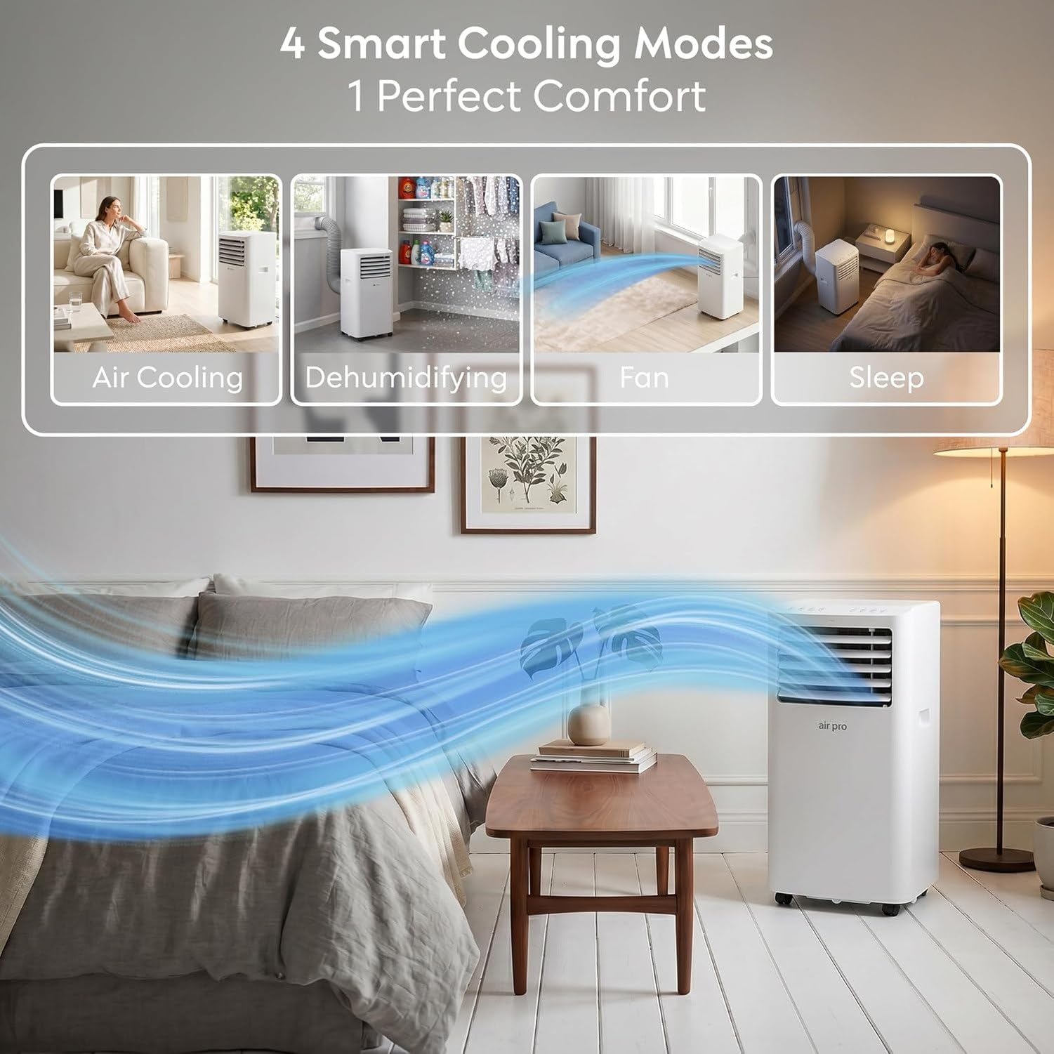 Aire Acondicionado Portatil 4 en 1 12000 BTU Smart WiFi Control Remoto Temporizador 24h Kit Evacuacion Ventana Unidad Climatizadora Movil Potente para Hogar Ofi, White, 12000 BTU