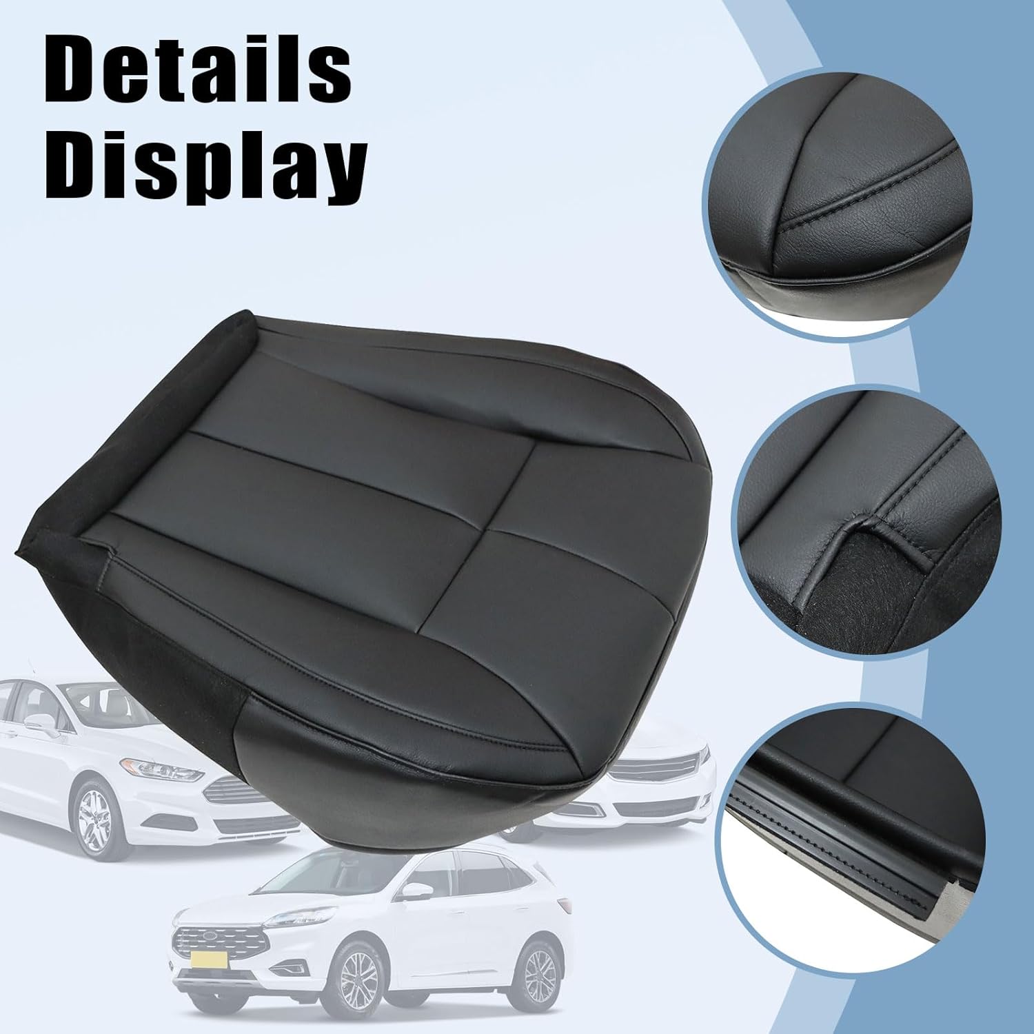 SecosAutoparts Driver Bottom Black Leather with Black Lines Seat Cover Compatible with Jeep Grand Cherokee 1999 2000 2001 2002 2003 2004