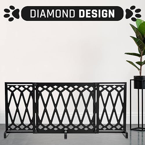 Miniatura 7 de Bundaloo Valla de madera expandible independiente para perros pequeños a medianos, barrera ajustable para escaleras, puertas y pasillos (diamante)