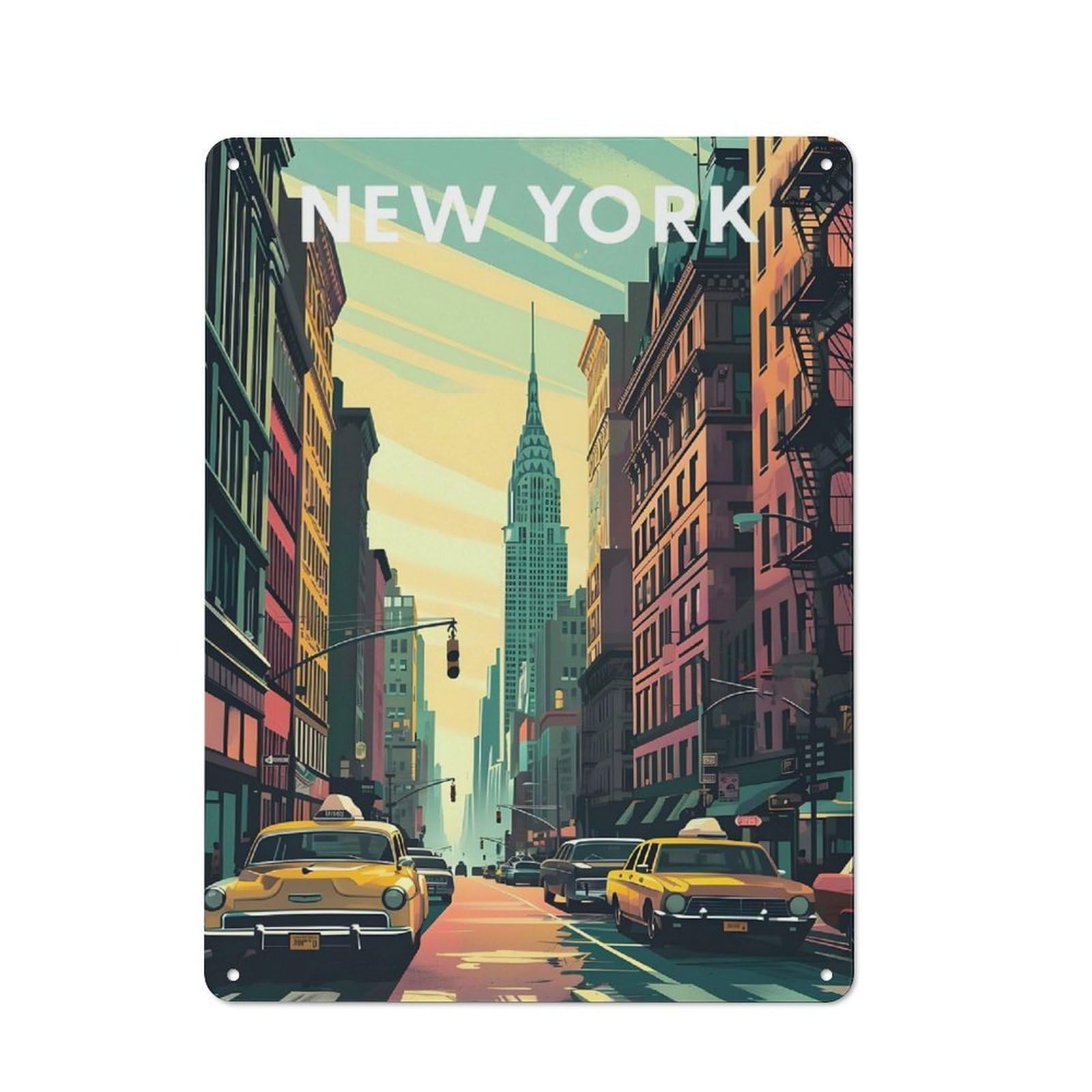 Junmoney New York City Tin Wall Plaque 40X30cm With For Home Office Or Studio, For Home Office Decor Fans